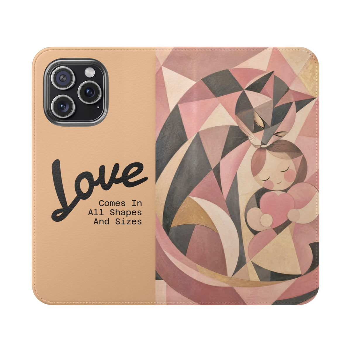 Love Keeps Watch — Geometric Cat & Child Flip Phone Case