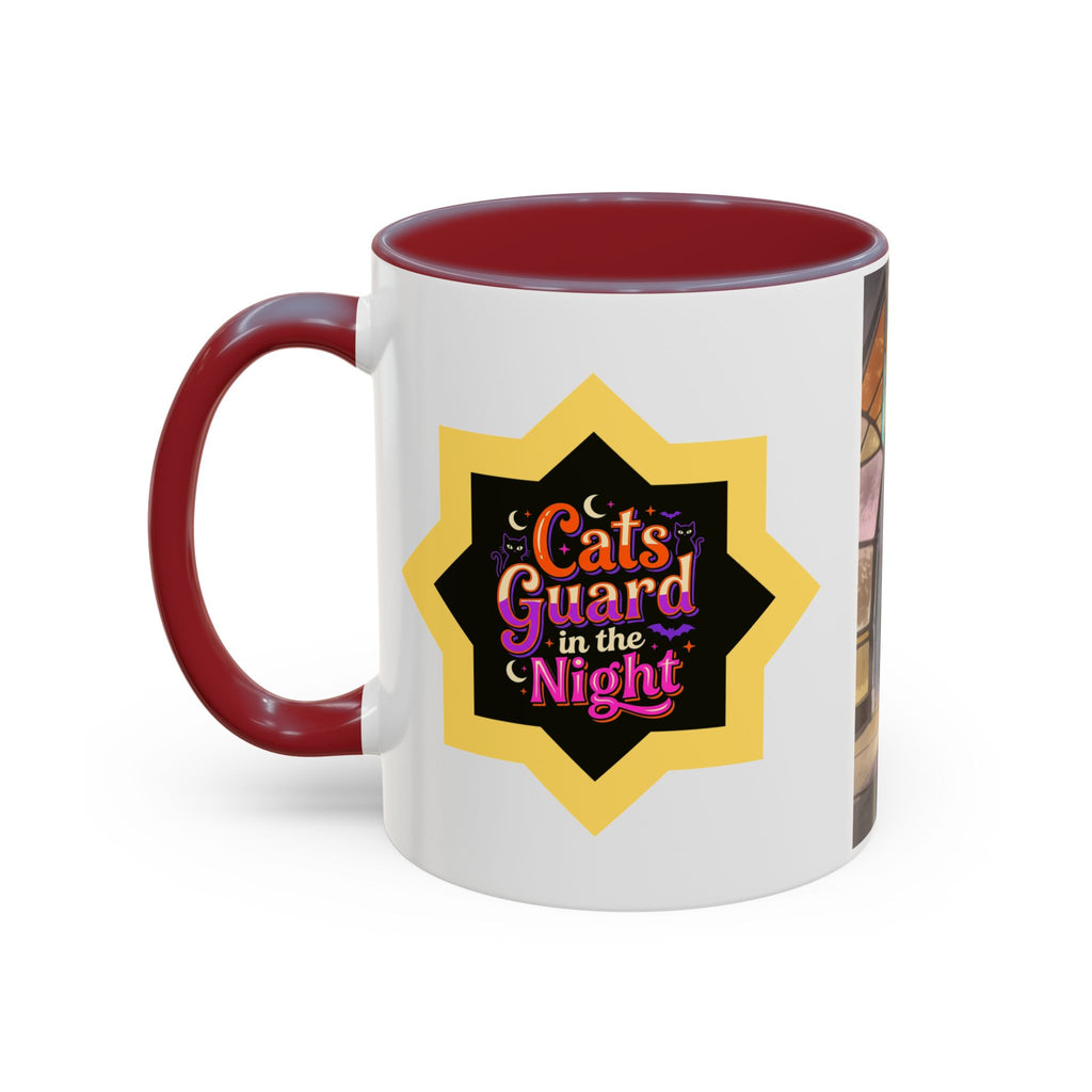Glasslight Watch — Stained Glass Guardian Cat Accent Mug, 11 or 15 oz