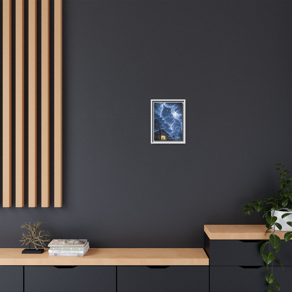 Never Fear the Storm — Lightning Cat Framed Matte Canvas