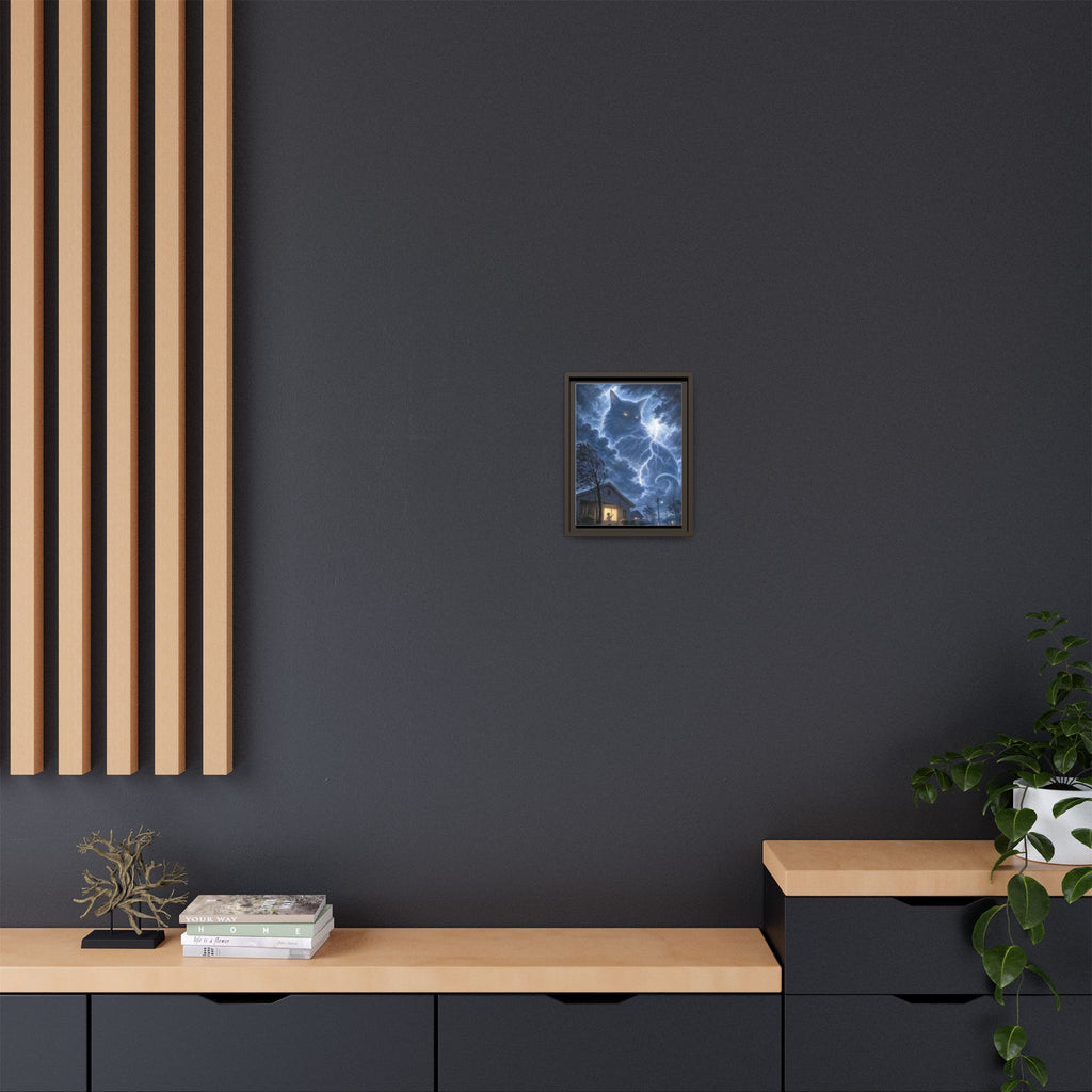Never Fear the Storm — Lightning Cat Framed Matte Canvas