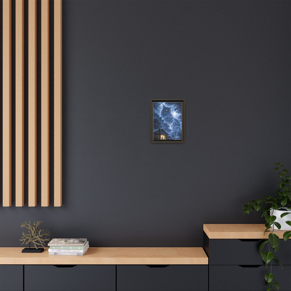 Never Fear the Storm — Lightning Cat Framed Matte Canvas