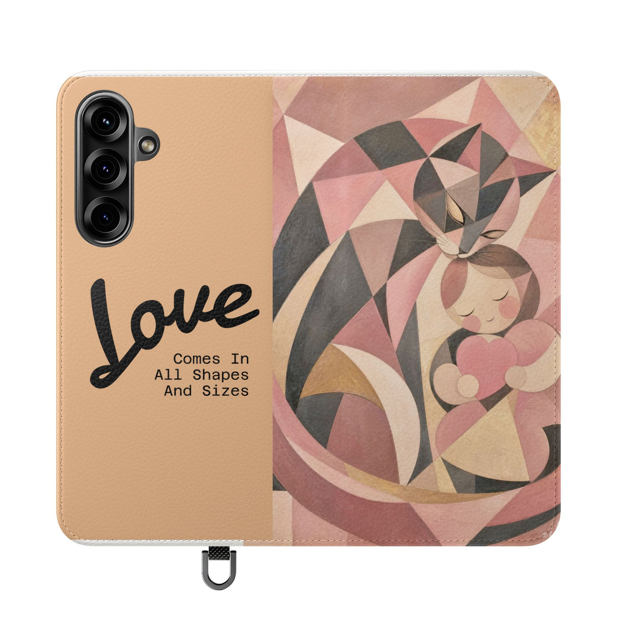 Love Keeps Watch — Geometric Cat & Child Flip Phone Case