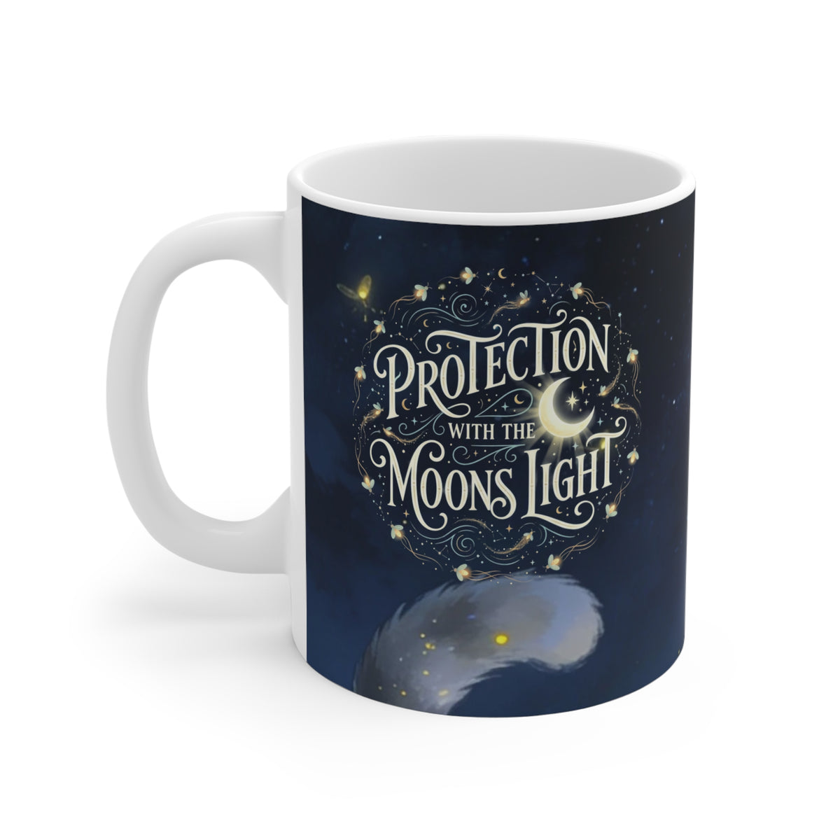 The Moon Keeps Watch — Moon Guardian Cat Ceramic Mug, 11 oz