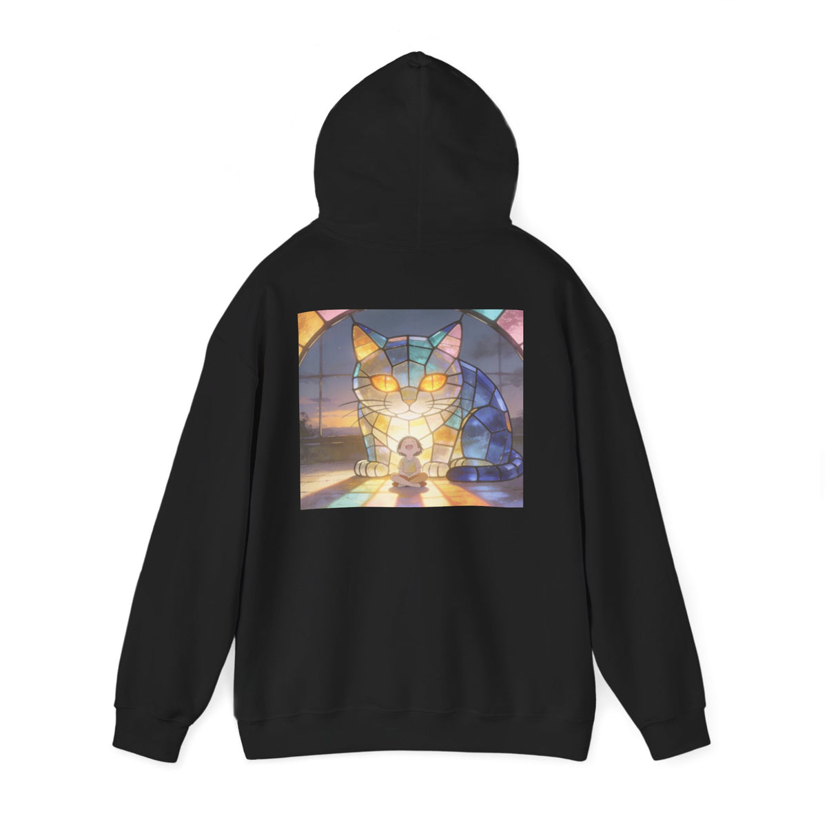 Guarded in Glass — Stained-Glass Guardian Cat Hoodie