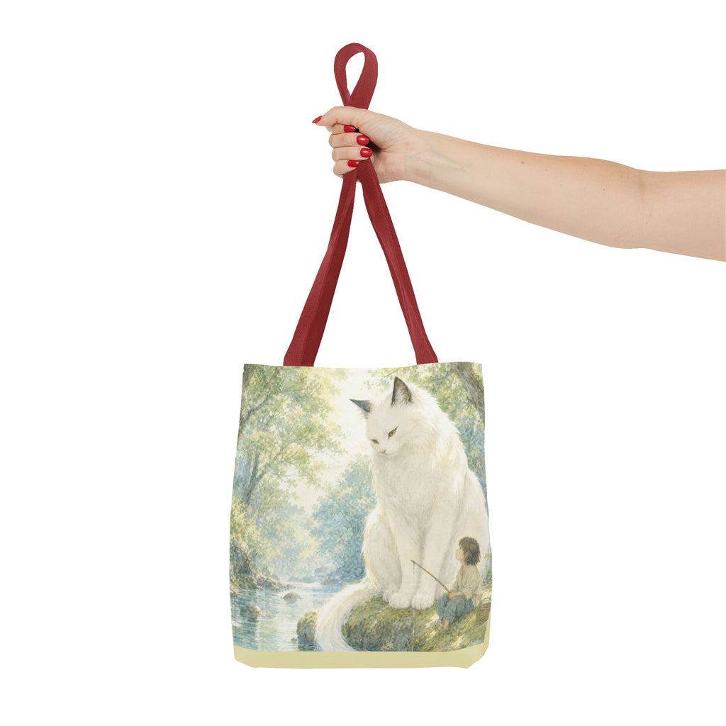 By the Stream, She Watches — Guardian Cat & Child Tote Bag