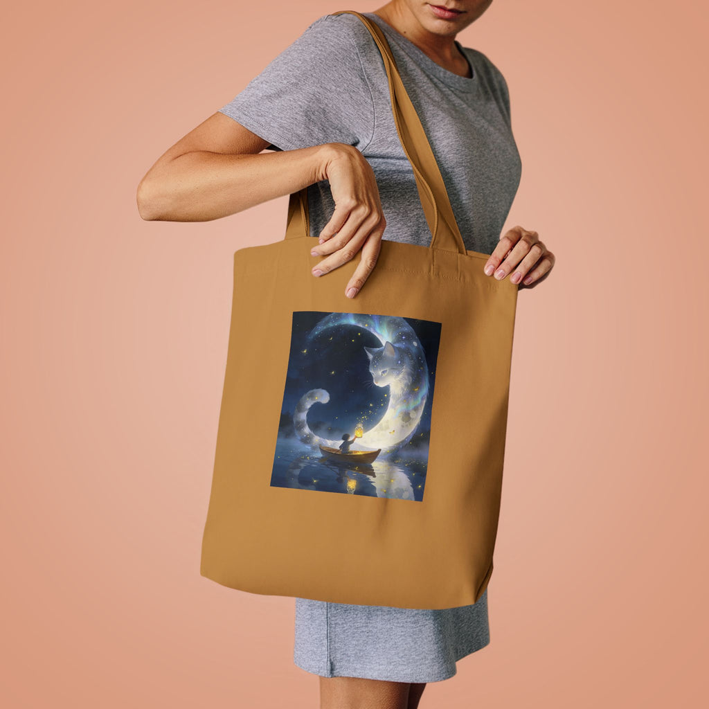 The Moon Keeps Watch — Moon Guardian Cat Cotton Tote Bag