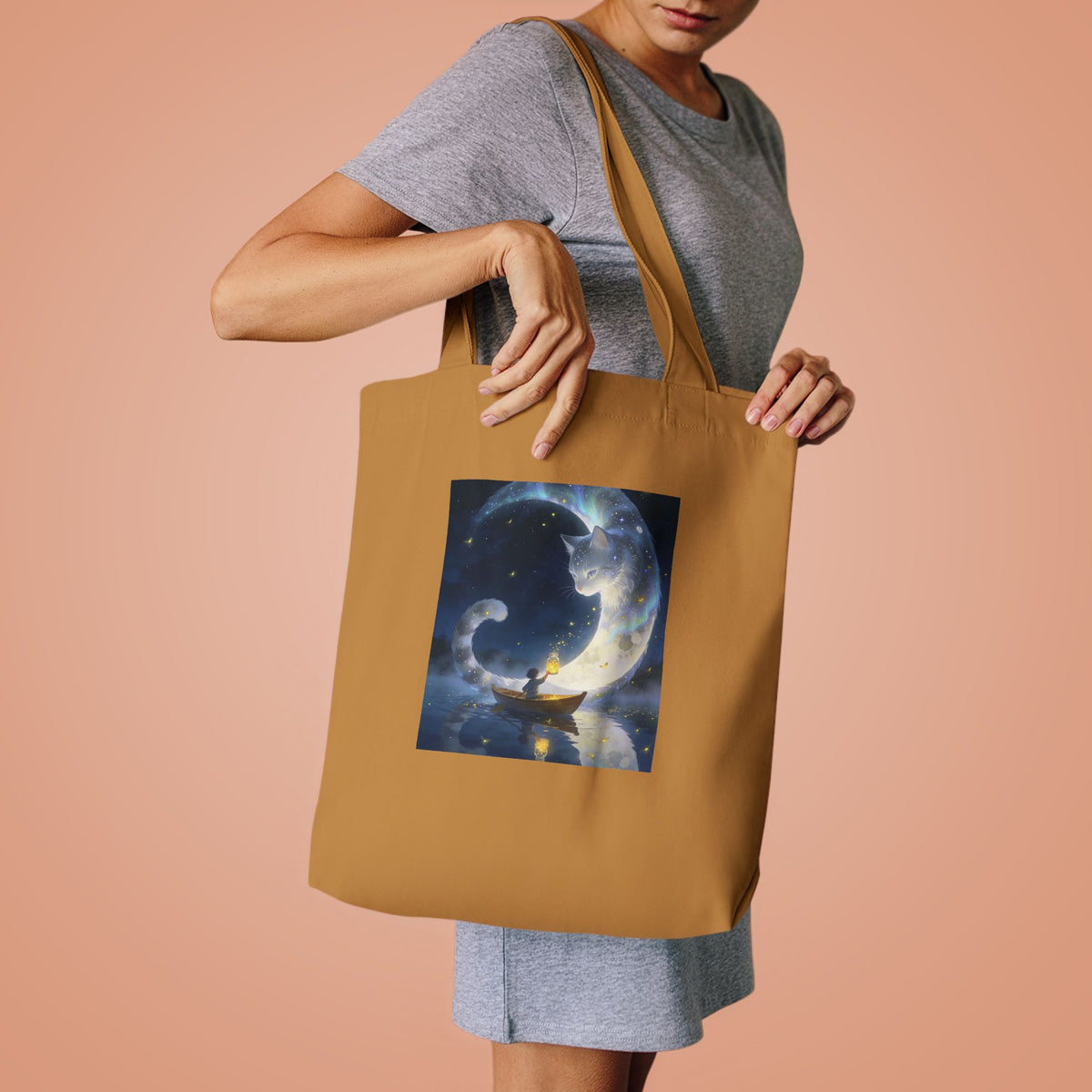 The Moon Keeps Watch — Moon Guardian Cat Cotton Tote Bag