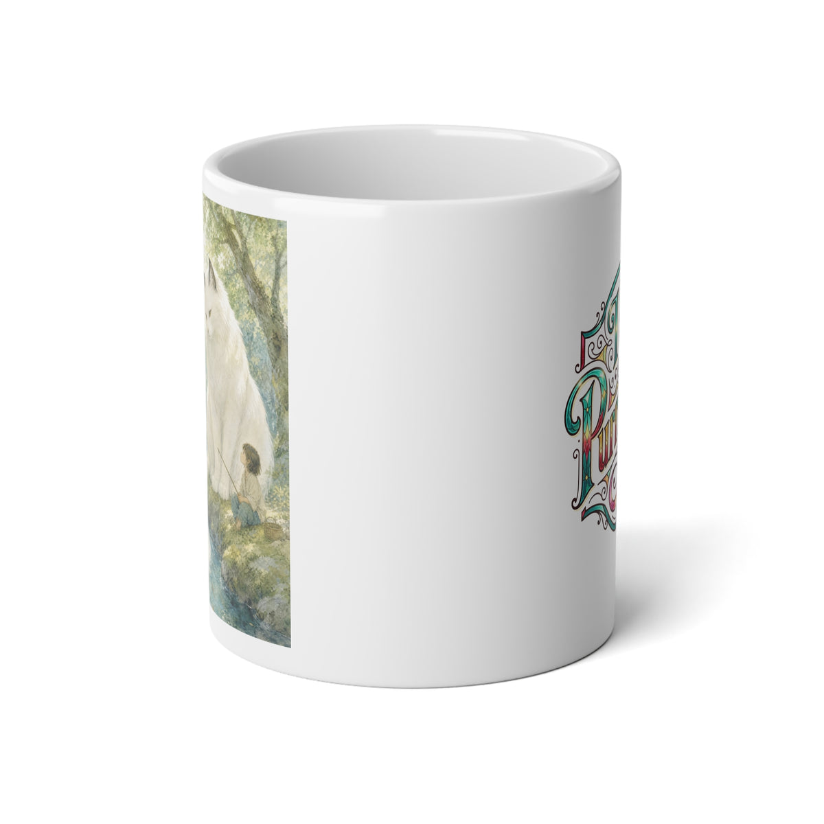 By the Stream, She Watches — Guardian Cat & Child Jumbo Mug, 20oz