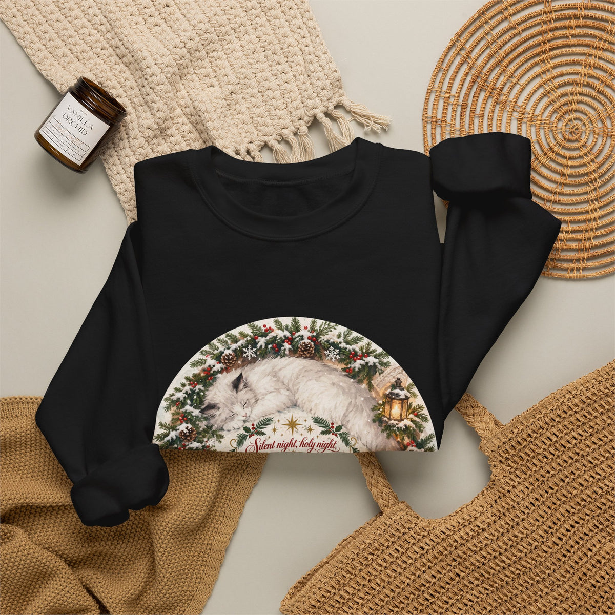 Silent Night Carol — Christmas Cat Crewneck Sweatshirt