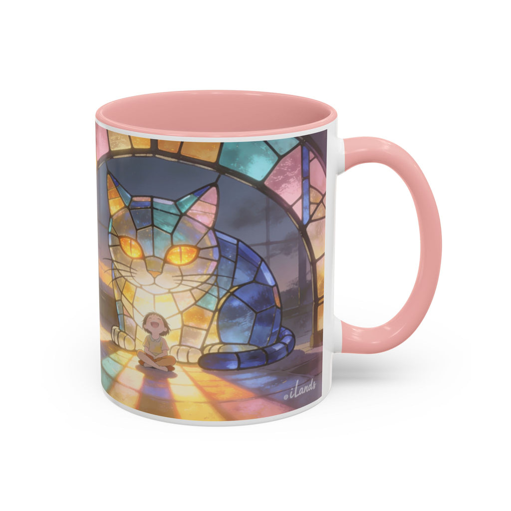 Glasslight Watch — Stained Glass Guardian Cat Accent Mug, 11 or 15 oz