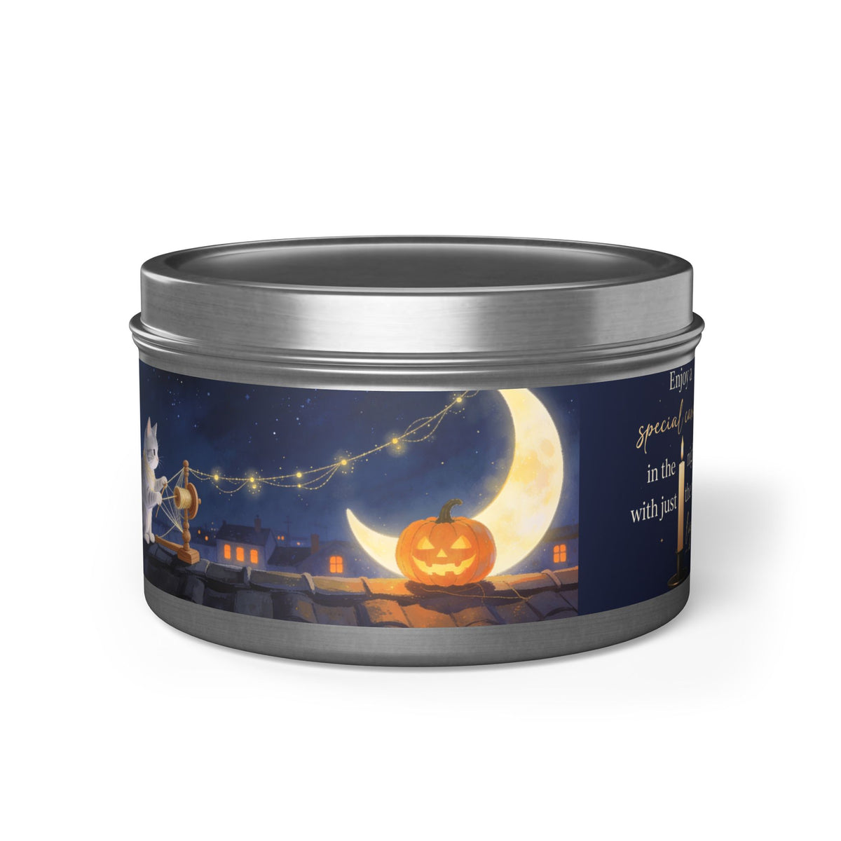 Midnight at the Windowsill — Halloween Moonlit Pumpkin Tin Candle