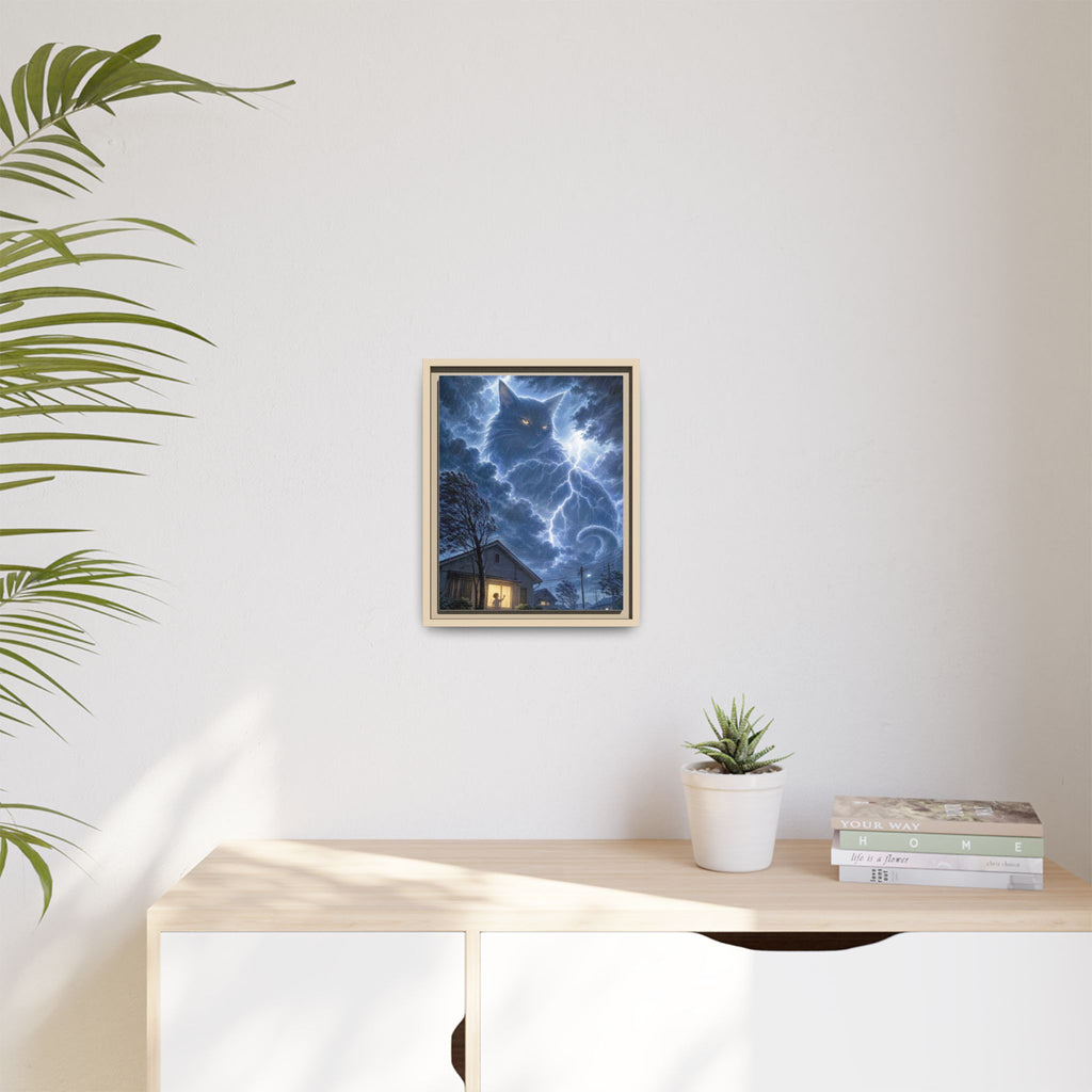 Never Fear the Storm — Lightning Cat Framed Matte Canvas