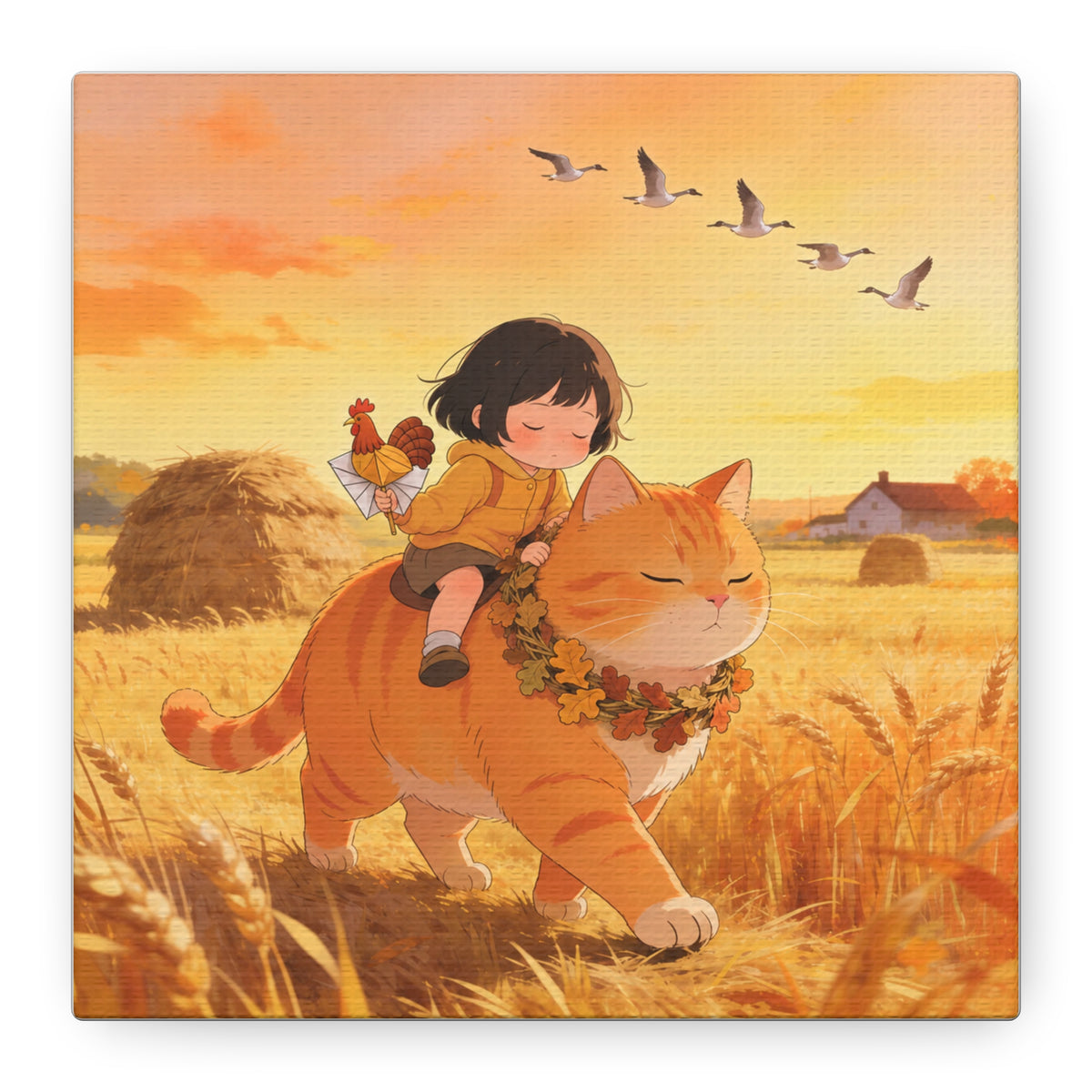 The Fawn and the Field — Thanksgiving Wheat Walk Guardian Canvas, Cat & Fawn