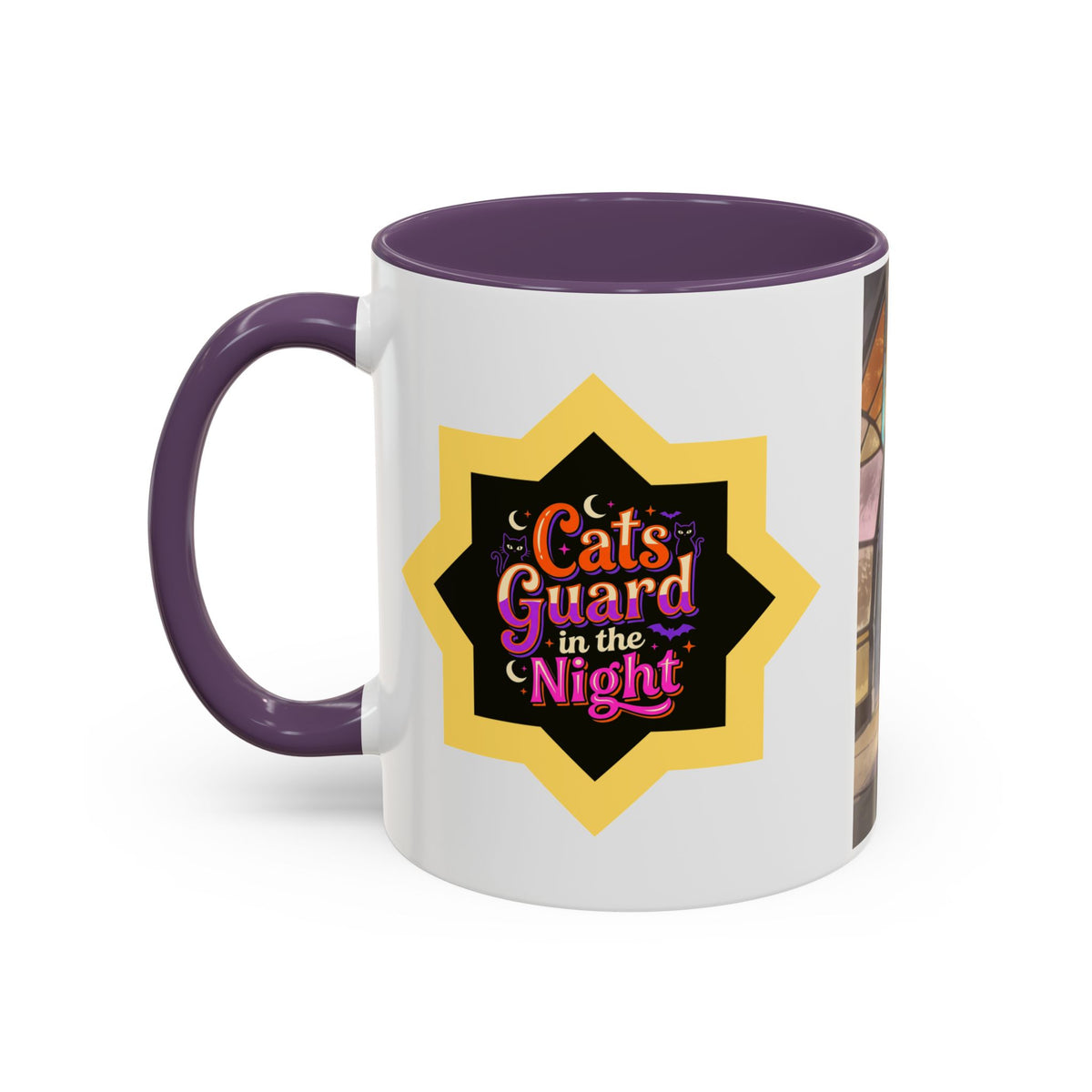 Glasslight Watch — Stained Glass Guardian Cat Accent Mug, 11 or 15 oz