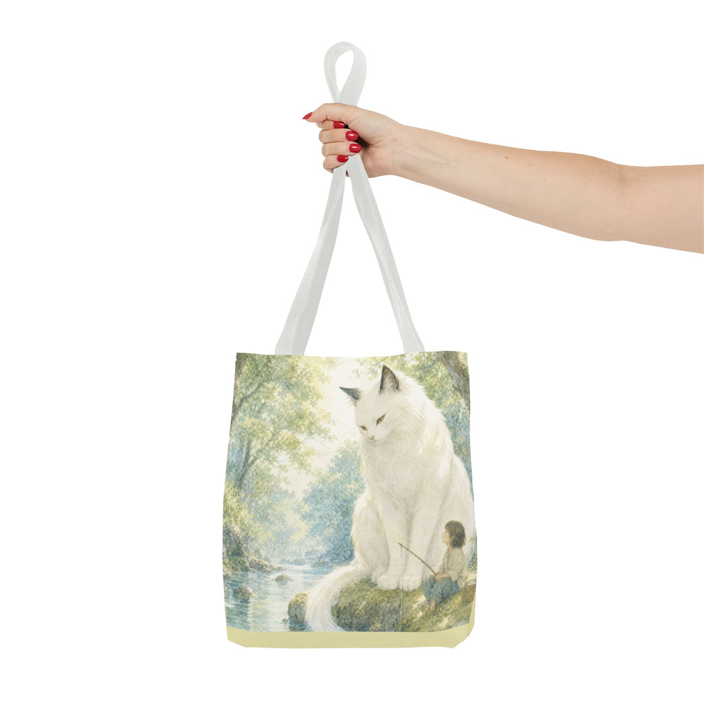 By the Stream, She Watches — Guardian Cat & Child Tote Bag