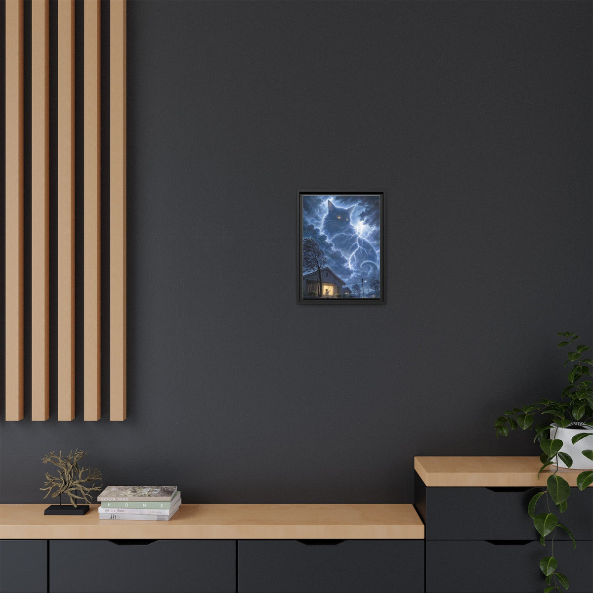 Never Fear the Storm — Lightning Cat Framed Matte Canvas