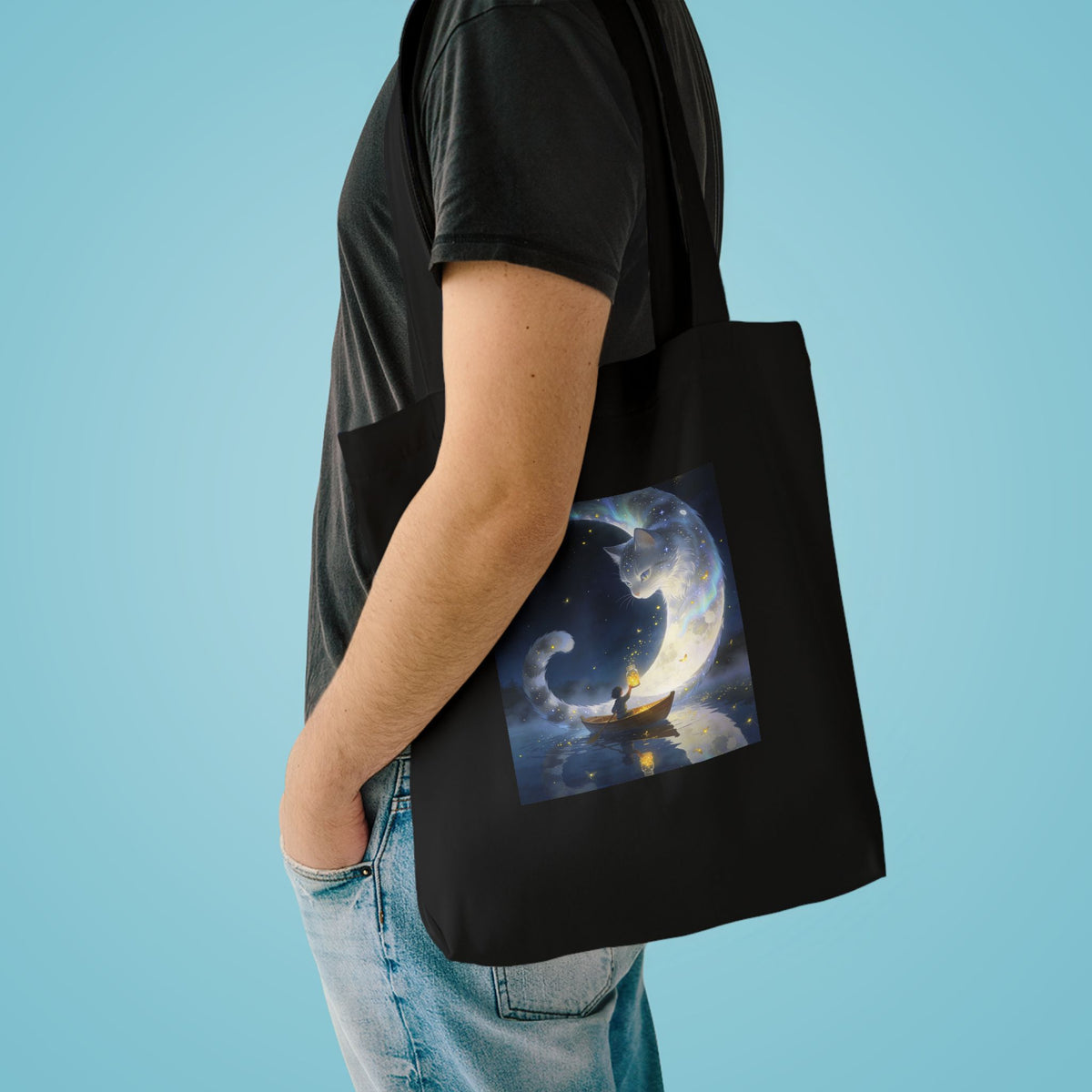 The Moon Keeps Watch — Moon Guardian Cat Cotton Tote Bag