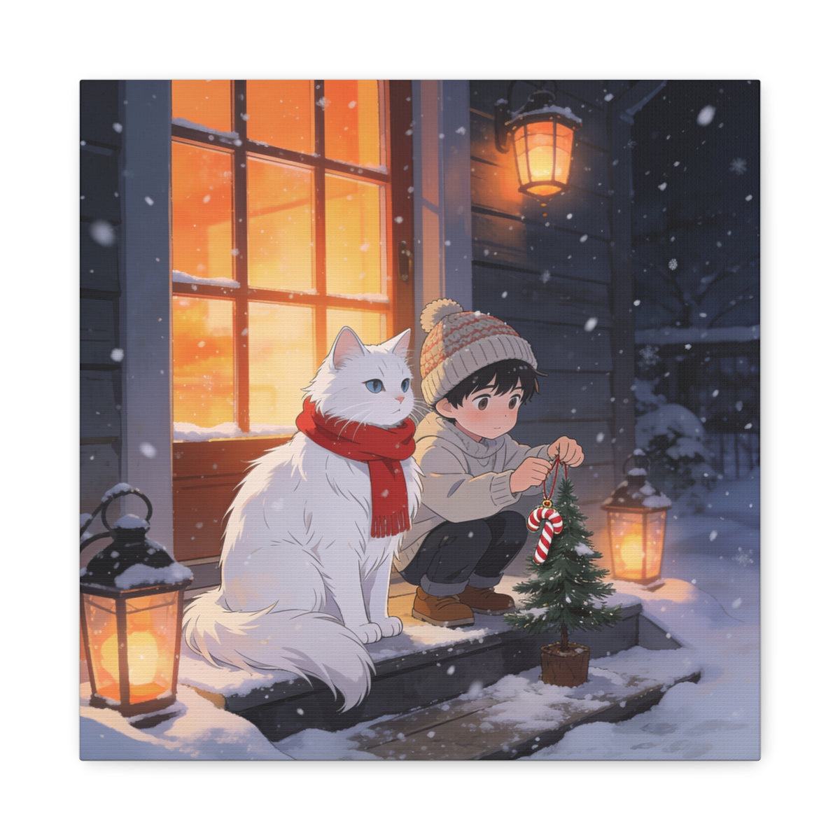 Snowfall Watch — Christmas Doorstep Guardian Canvas