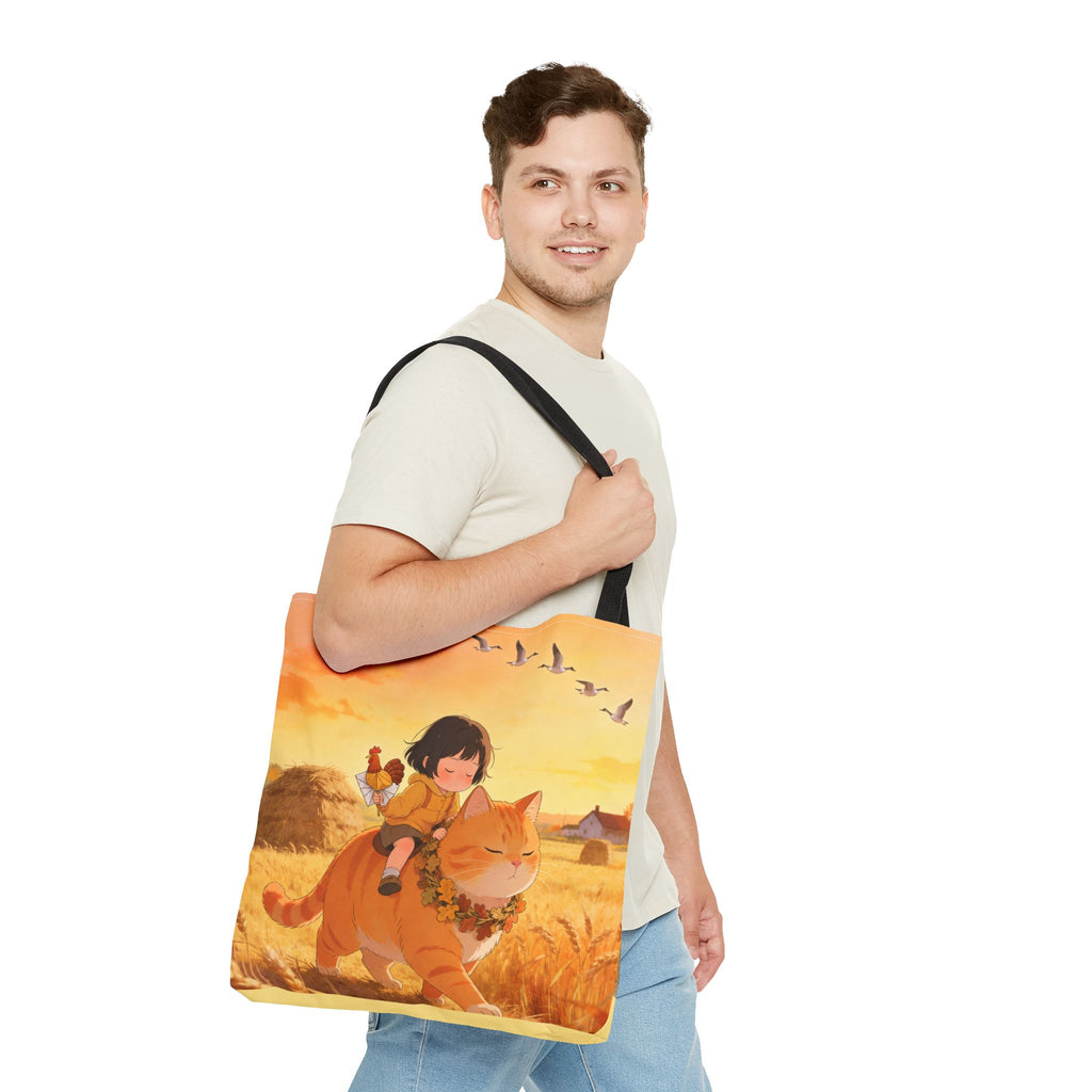 Harvest Watch — Wheat Walk Tote Bag, Guardian Cat & Fawn