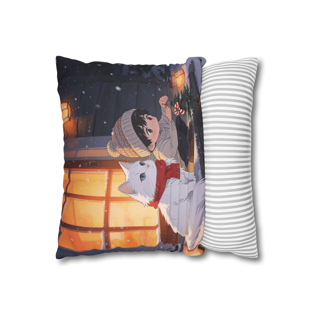 Christmas Cozy Cat Pillowcase — Spun Polyester Pillow Cover