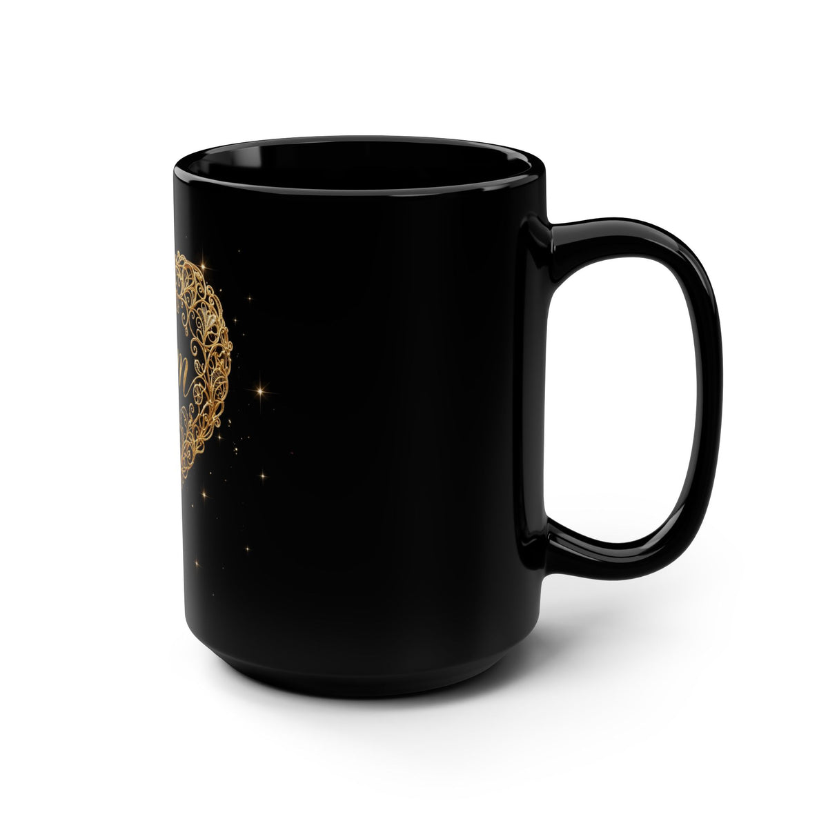 A Mother's Heart — Gold Heart 15oz Black Ceramic Mug