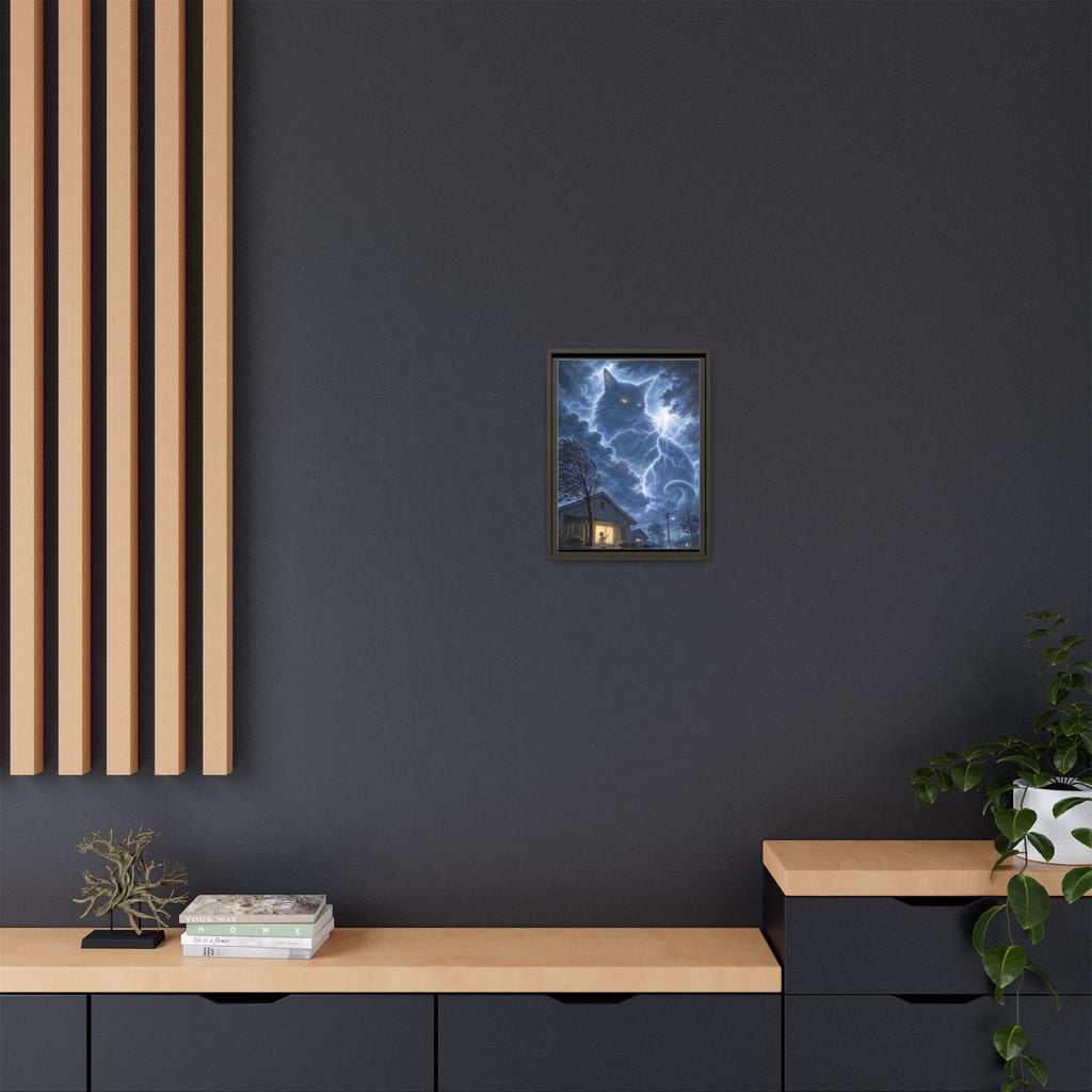 Never Fear the Storm — Lightning Cat Framed Matte Canvas