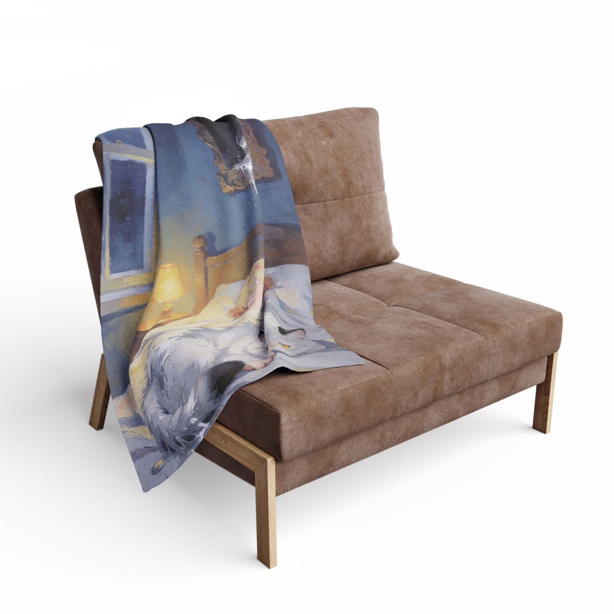 Cozy Moonlit Cat Fleece Blanket — Child Sleeping with Cat Nightscape Throw