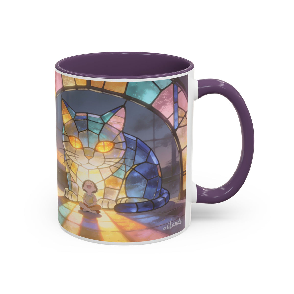 Glasslight Watch — Stained Glass Guardian Cat Accent Mug, 11 or 15 oz