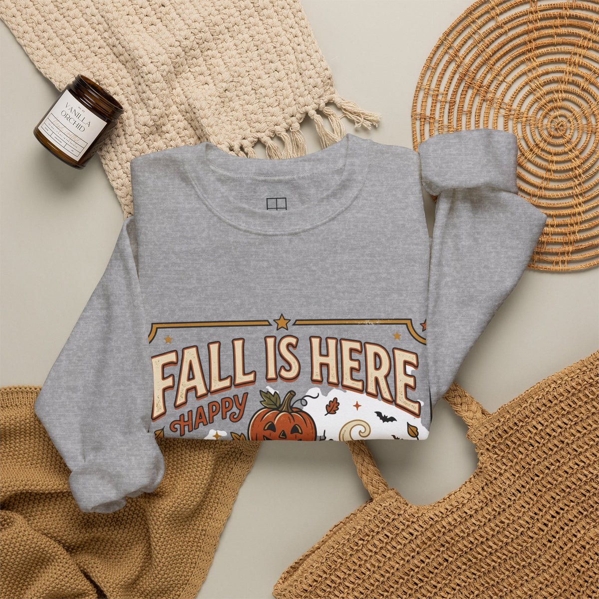 Fall Is Here Cat & Pumpkin Crewneck Sweatshirt