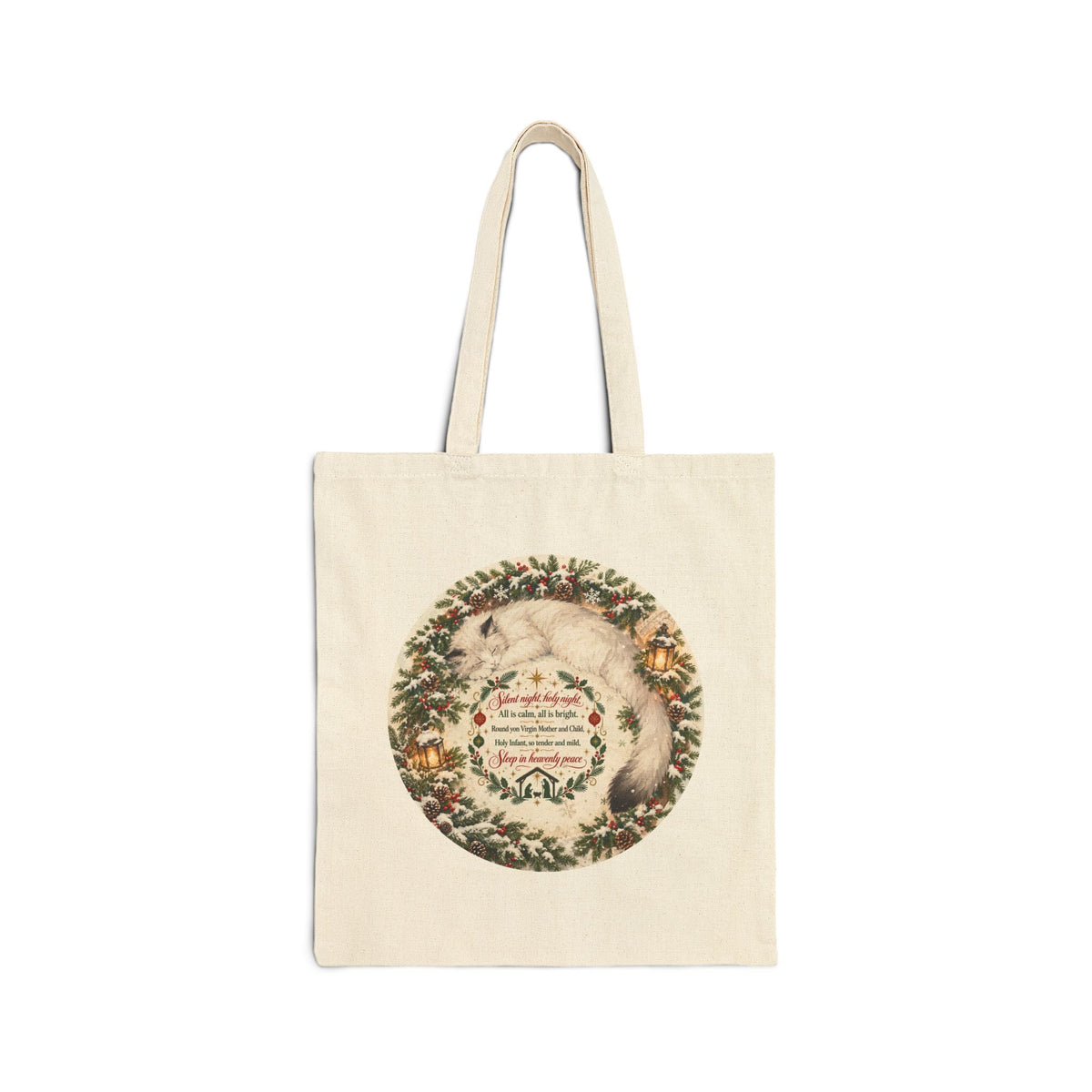 Silent Night Carol — Christmas Wreath Canvas Tote Bag