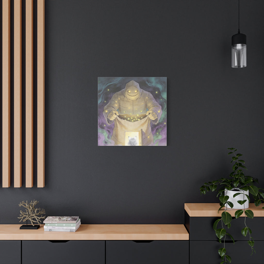 Nothing Gets Past Him — Halloween Night Guardian Canvas, Monster & Cat Doorway Art