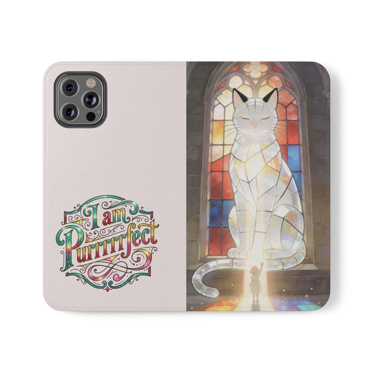 Purrfectly Guarded — Stained Glass Cat I Am Purrfect Flip Phone Case