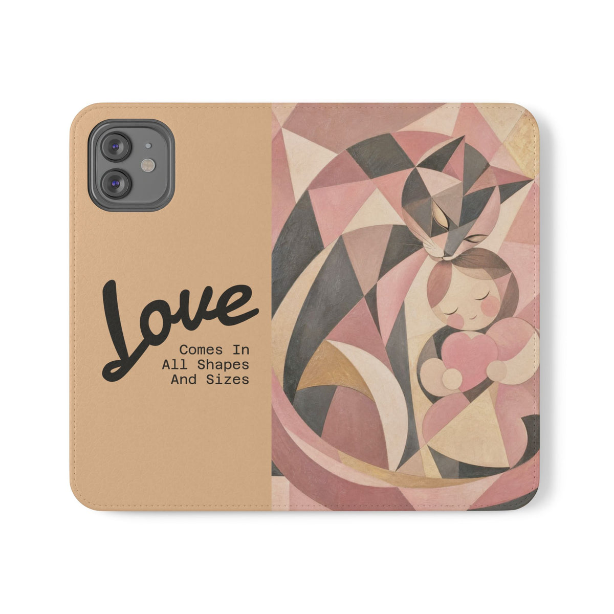 Love Keeps Watch — Geometric Cat & Child Flip Phone Case