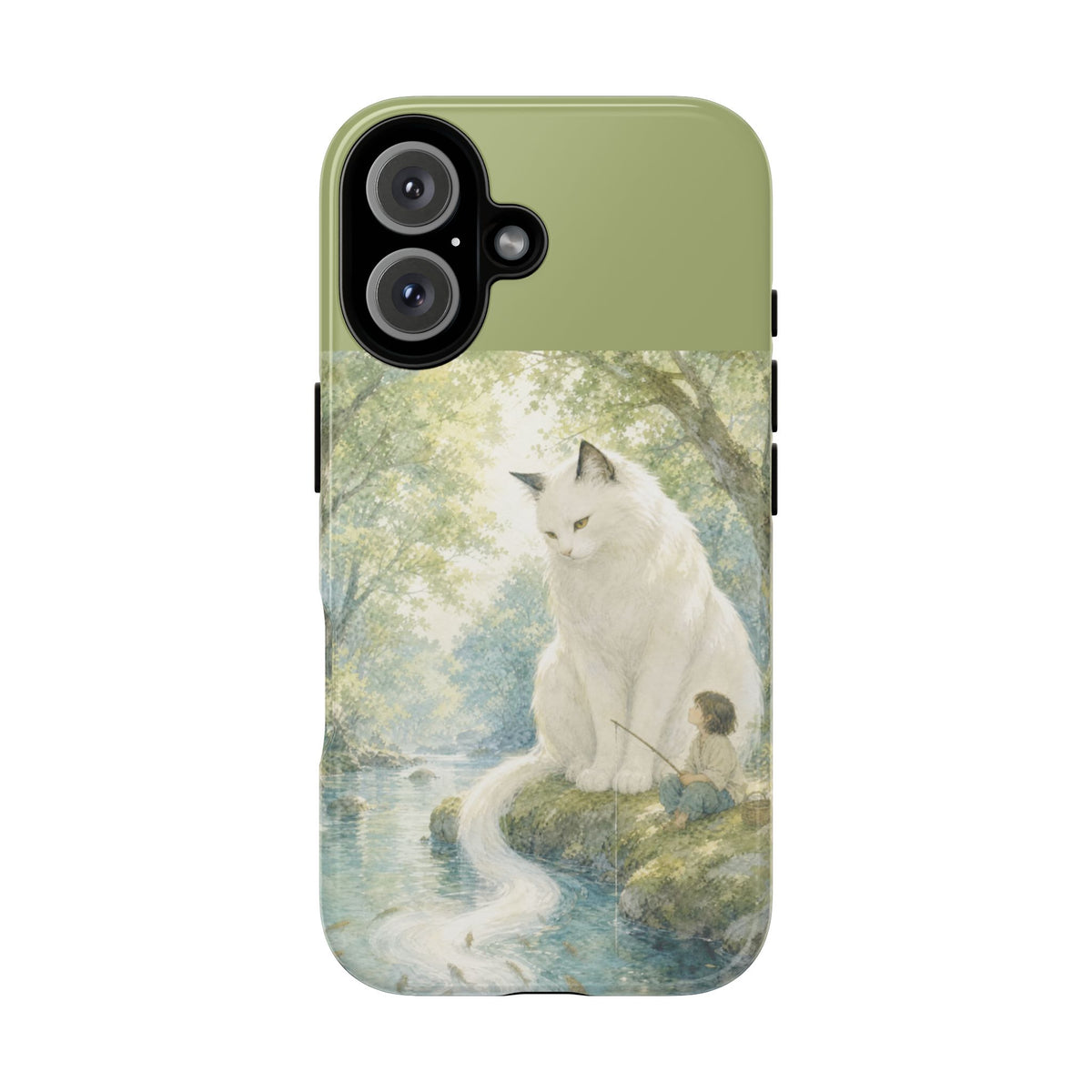 By the Stream, She Watches — Guardian Cat & Child iPhone Case