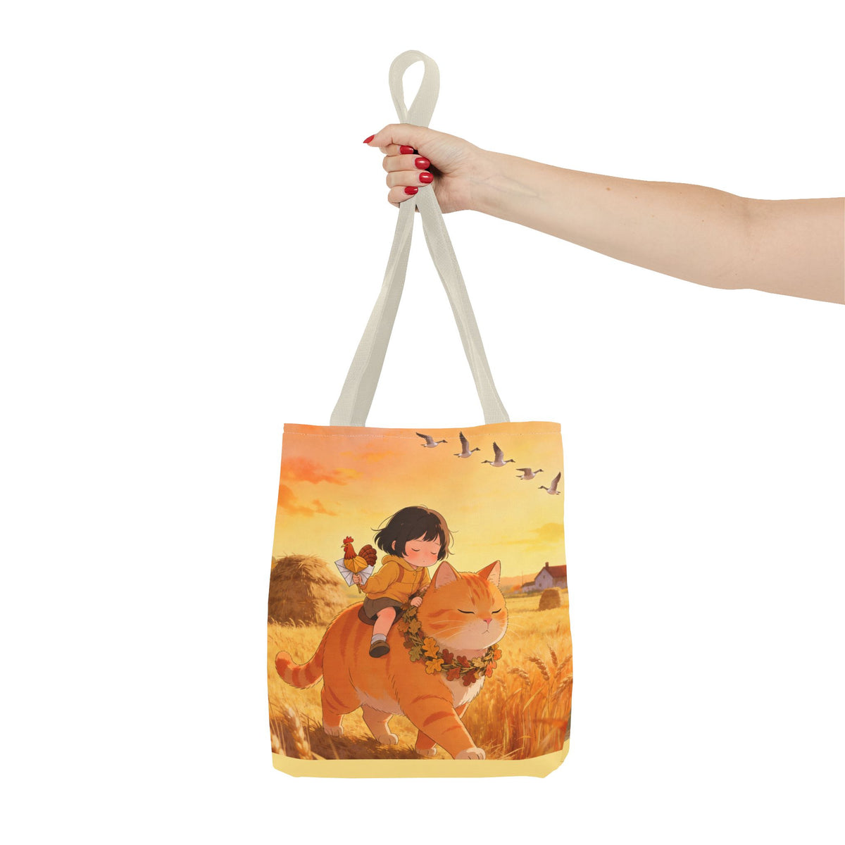 Harvest Watch — Wheat Walk Tote Bag, Guardian Cat & Fawn