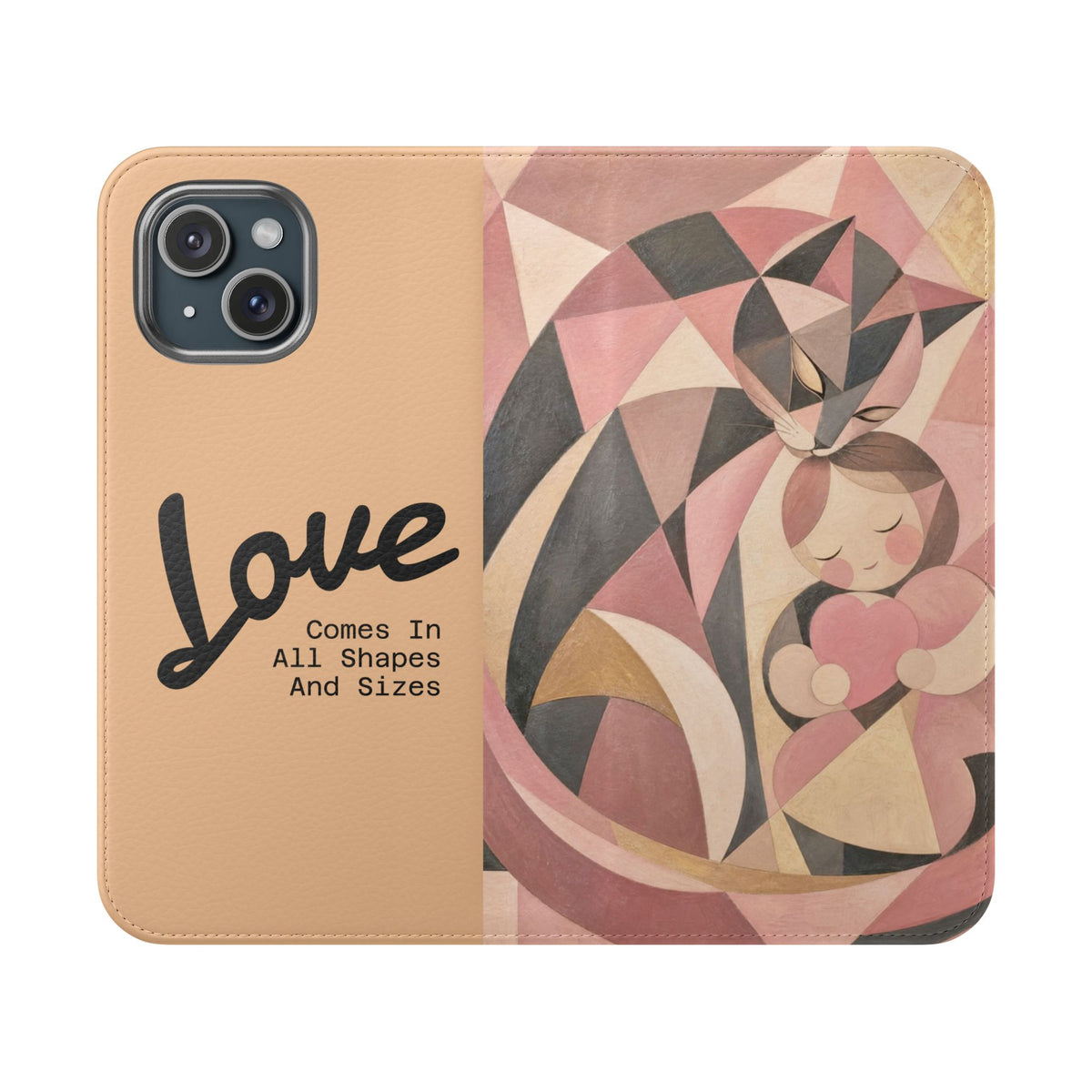 Love Keeps Watch — Geometric Cat & Child Flip Phone Case