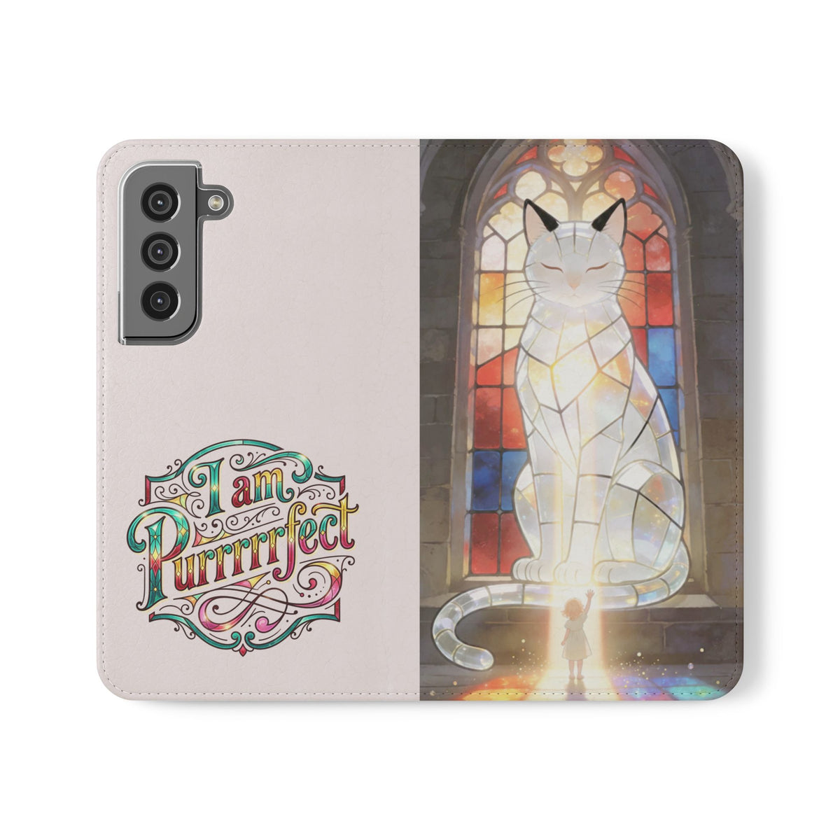 Purrfectly Guarded — Stained Glass Cat I Am Purrfect Flip Phone Case