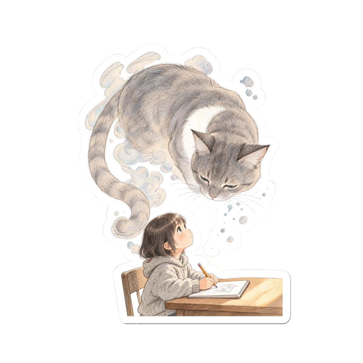 Guarded Dreams — Child & Cat Kiss-Cut Vinyl Sticker