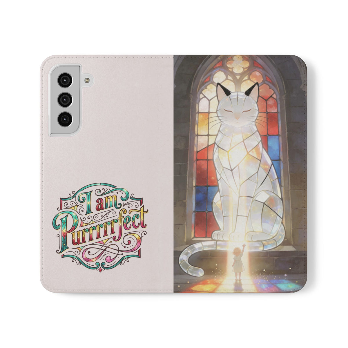 Purrfectly Guarded — Stained Glass Cat I Am Purrfect Flip Phone Case