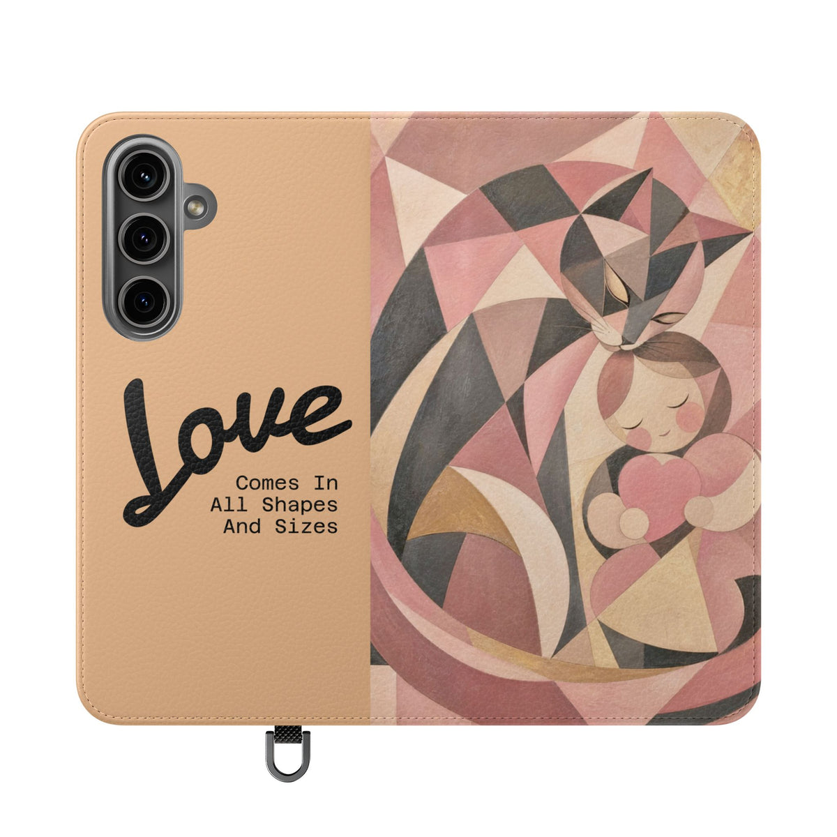 Love Keeps Watch — Geometric Cat & Child Flip Phone Case