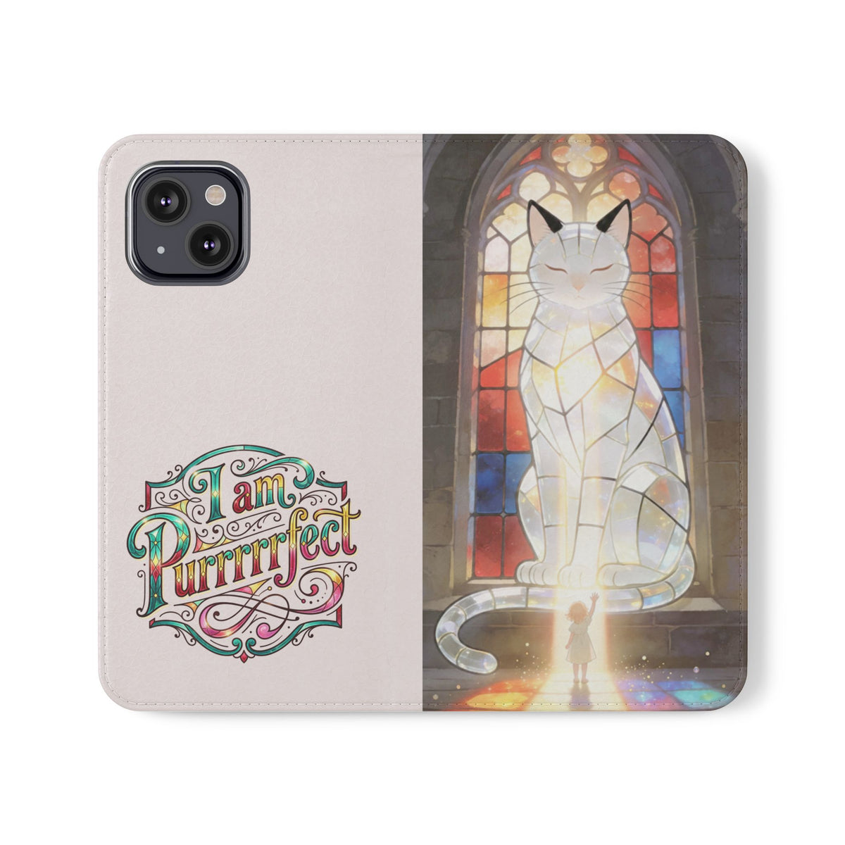 Purrfectly Guarded — Stained Glass Cat I Am Purrfect Flip Phone Case