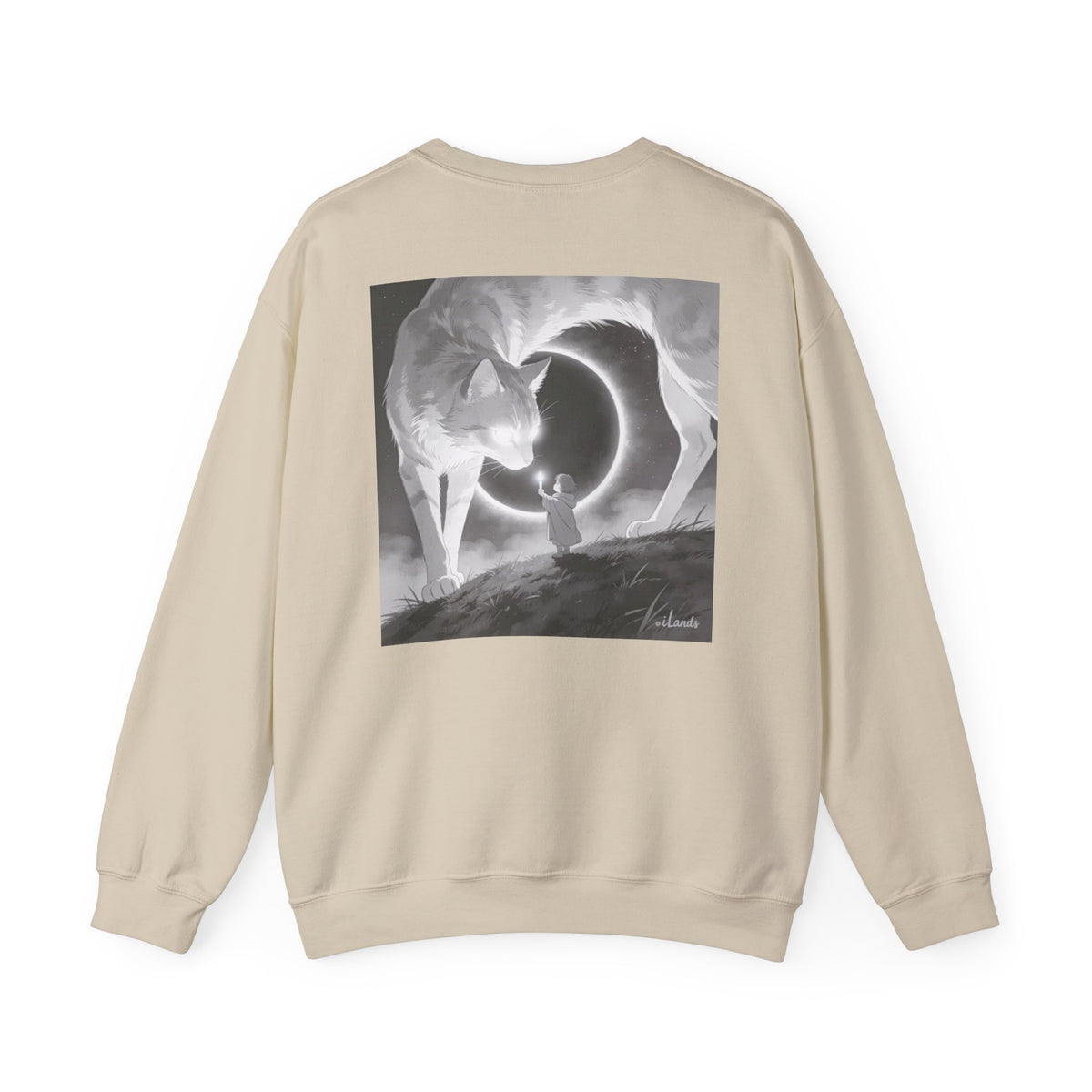 Two Watchers at the Moon — Guardians Cat & Child Crewneck Sweatshirt
