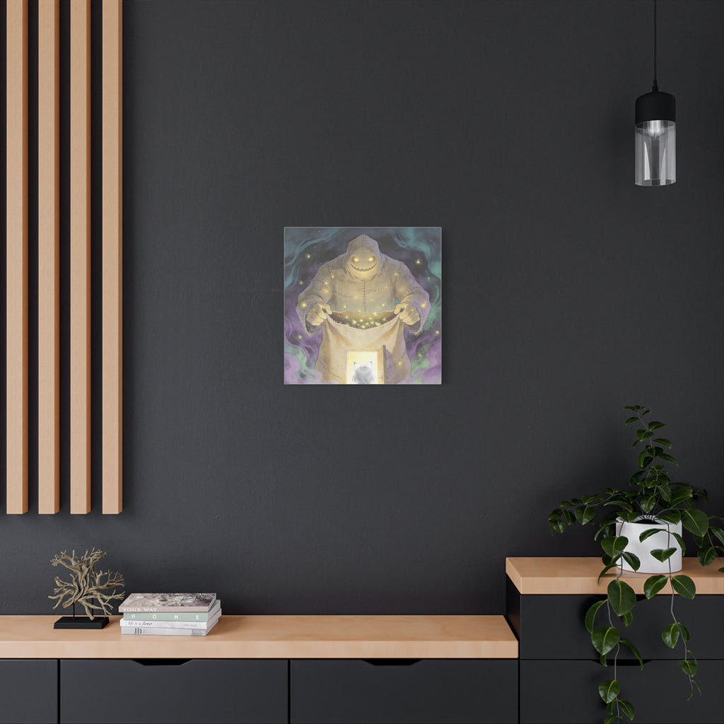 Nothing Gets Past Him — Halloween Night Guardian Canvas, Monster & Cat Doorway Art