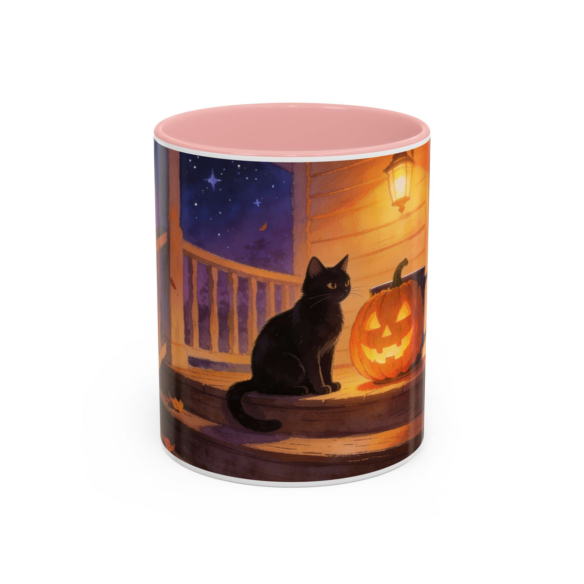 Light of the Porch — Halloween Black Cat & Jack-o'-Lantern Accent Mug, 11 or 15 oz