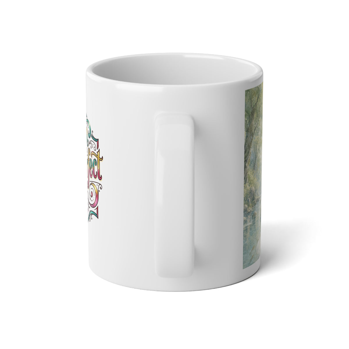 By the Stream, She Watches — Guardian Cat & Child Jumbo Mug, 20oz