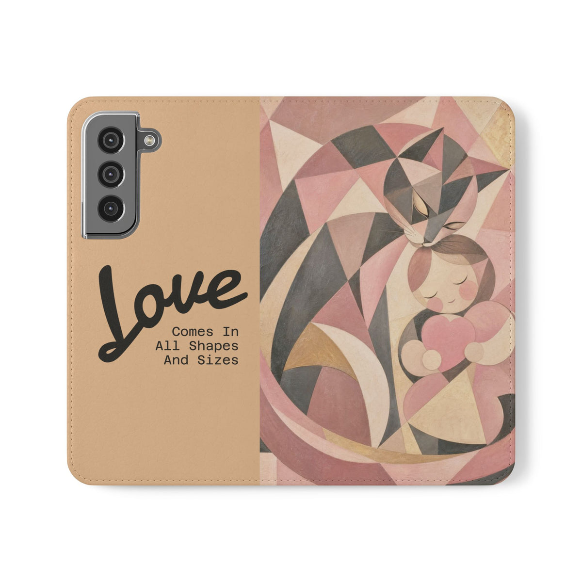 Love Keeps Watch — Geometric Cat & Child Flip Phone Case