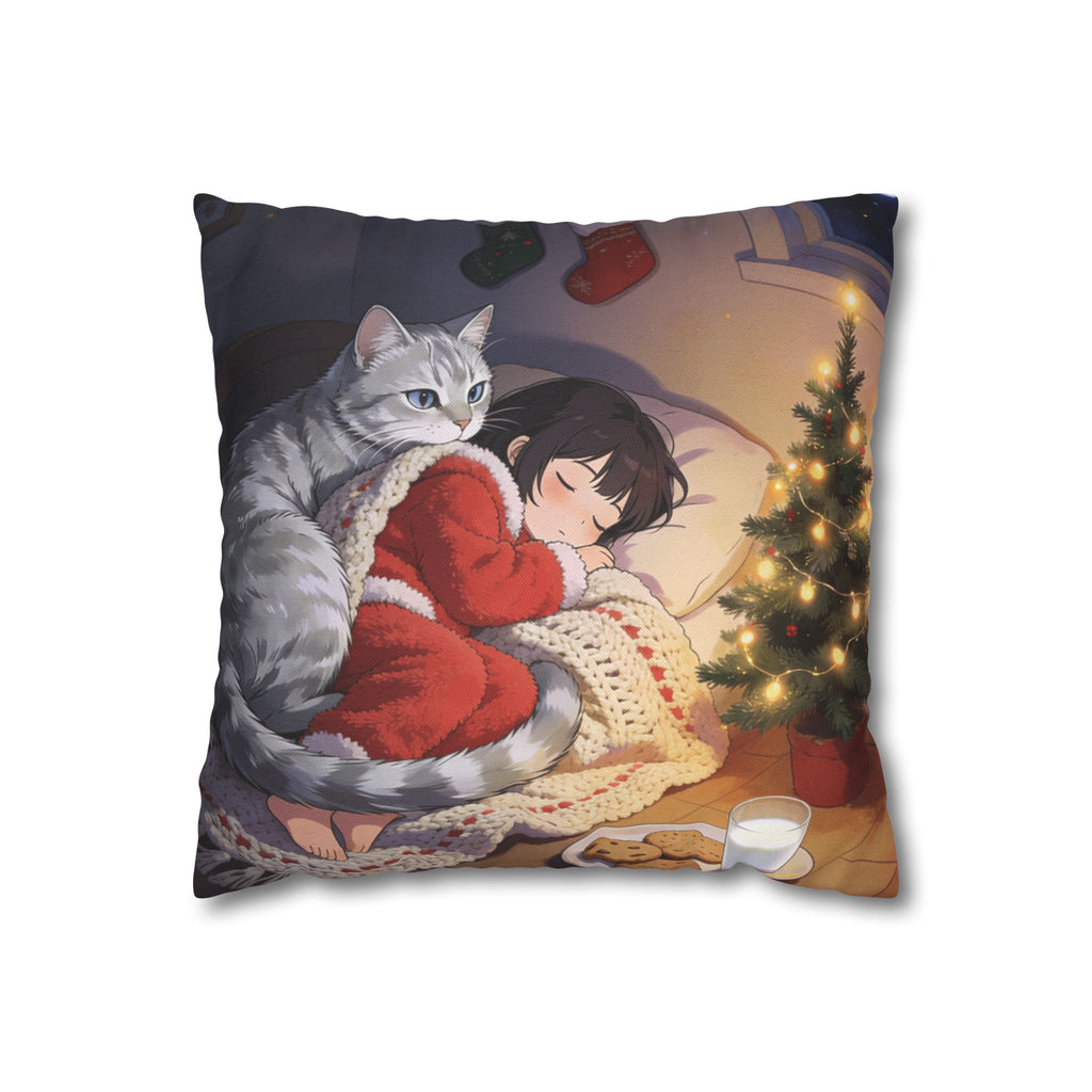 Christmas Cozy Cat Pillowcase — Spun Polyester Pillow Cover