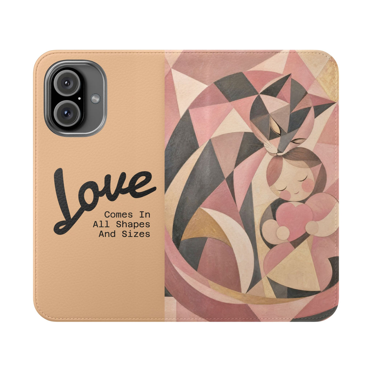 Love Keeps Watch — Geometric Cat & Child Flip Phone Case