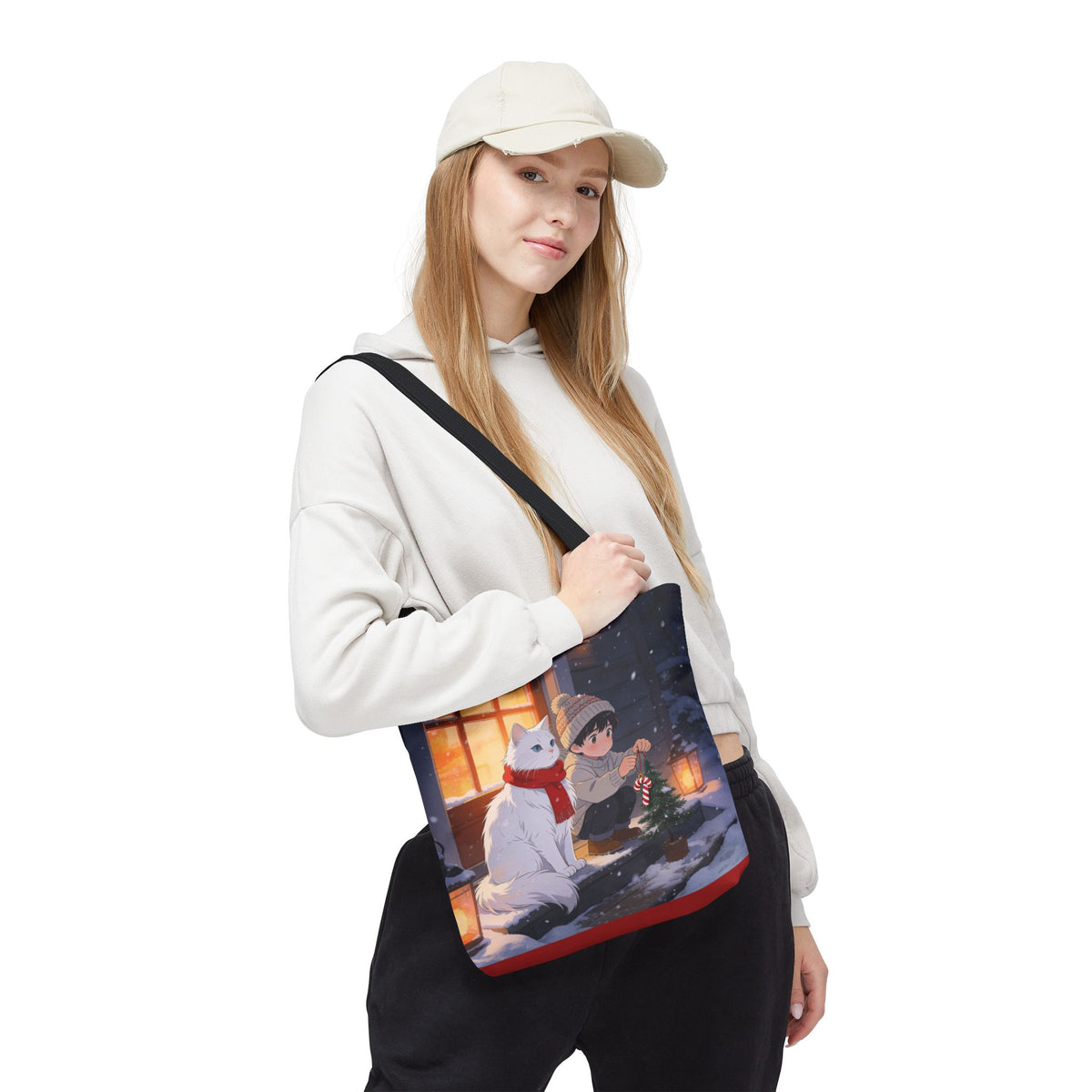 Cozy Christmas Cat Winter Scene - Tote Bag