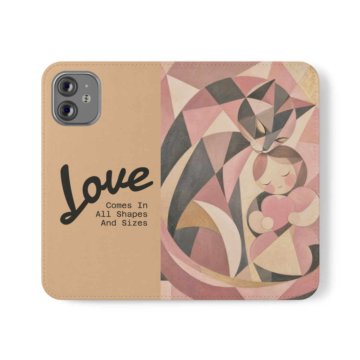 Love Keeps Watch — Geometric Cat & Child Flip Phone Case